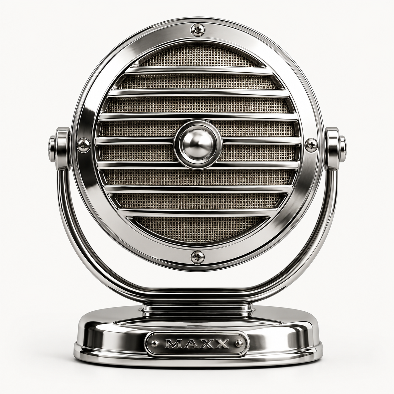 Chrome studio microphone, the MAXX AI Labs mark